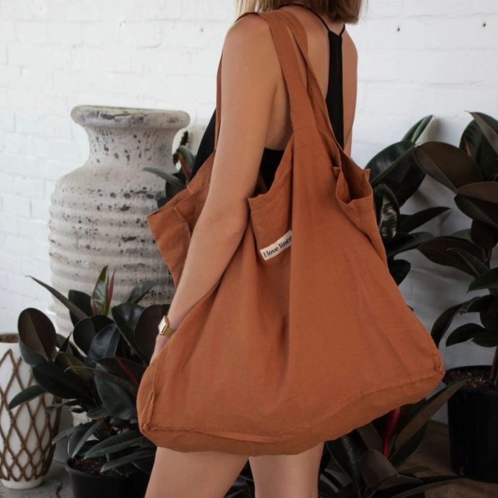 I love linen large tote market bag